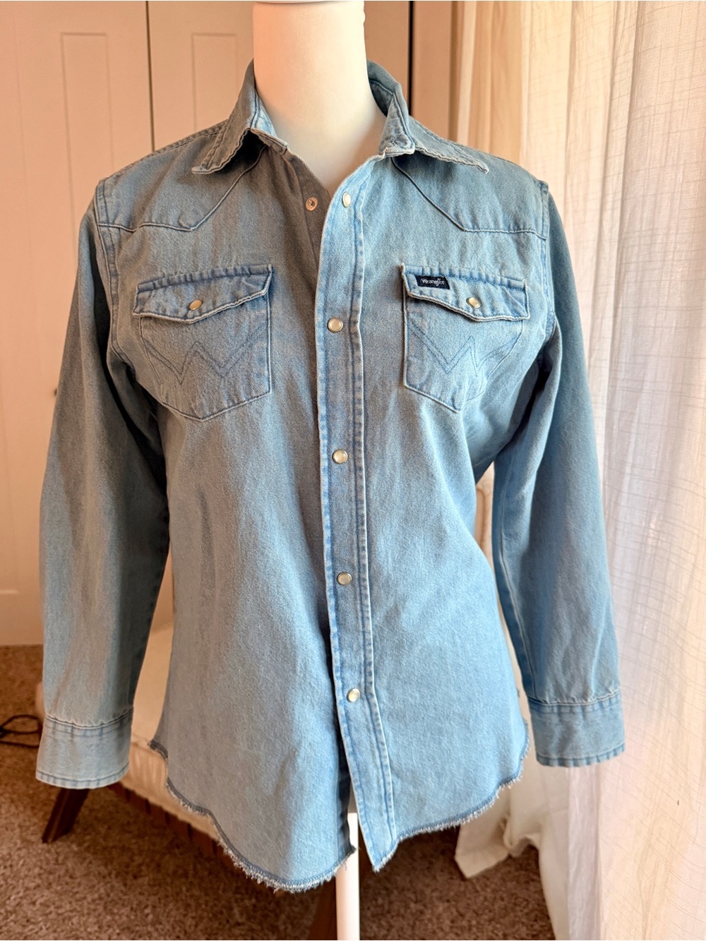 Wrangler Light Blue Denim Western Button-Down Shirt - Youth L
